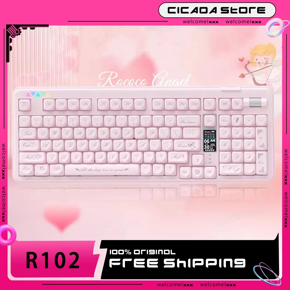 Reccazr R102 Love God Keyboard Bluetooth Wireless Gasket 2u0 Screen 8000mah Rgb Knob Customized Gamer Mechanical Keyboard Pc