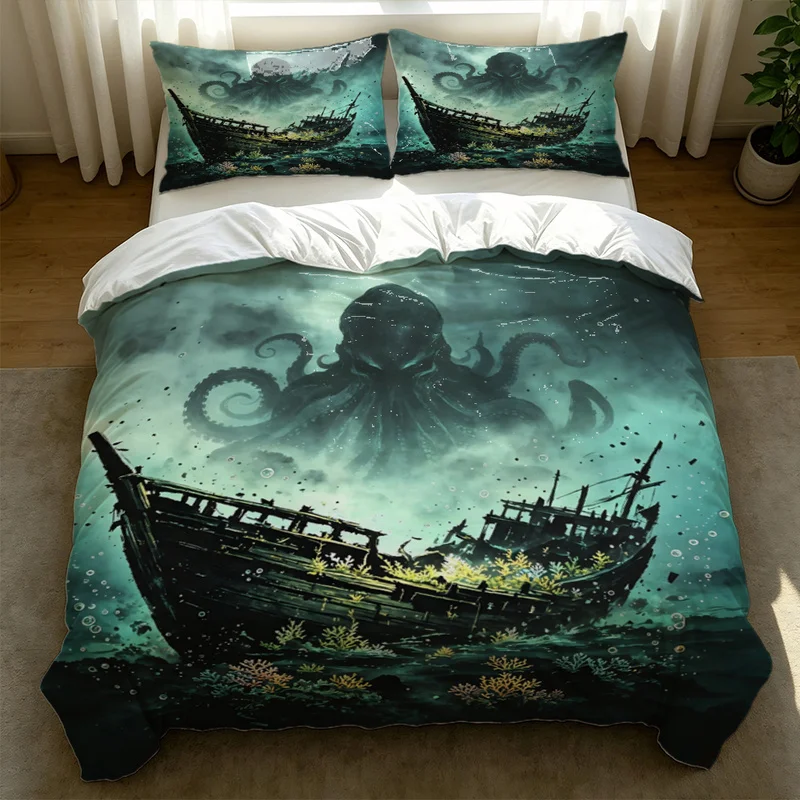 2/3Pcs Microfiber Duvet Cover Set,Ultra-Soft,Breathable,Skin-Friendly,Durable,Dark Lord with Tentacles Celestial Flames Print