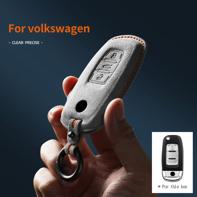 

Suede Leather 3 Buttons Car Remote Key Case Cover For VW Volkswagen 2018 - 2021 Touareg keychain Accessories