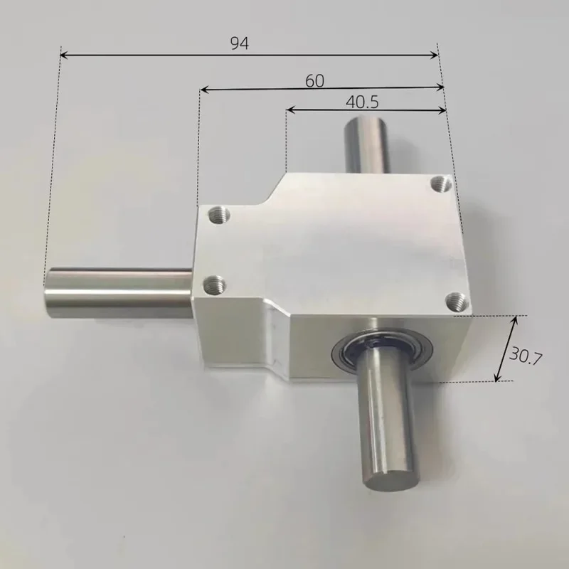 90 Degree Commutator Right Angle Transmission Reversing Helical Bevel Gearbox Reduction Ratio 1:1 Double Output Shaft 12MM