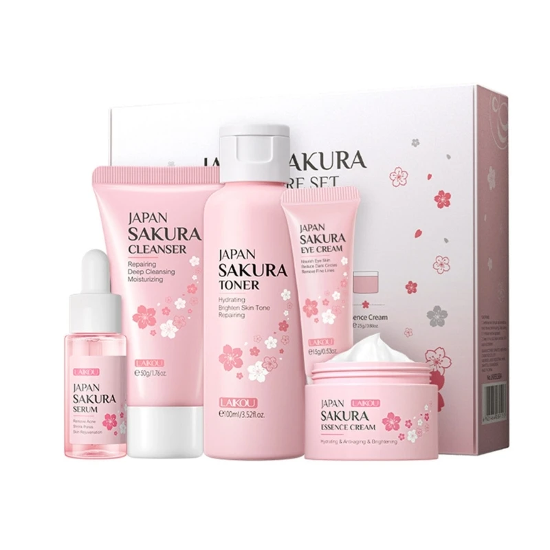 

Face Care Set Cherry-Blossoms Essence Cream Eye Cream Essence Face Cleanser Toner Face Beauty Makeup Skin Care
