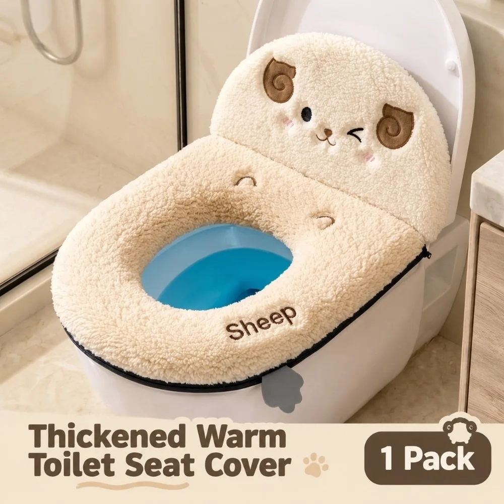 Zipper Closure Toilet Seat Cushion Backrest Design Washable Furry Toilet Cover Thickened Soft Bathroom Toilet Pad Home Bathroom