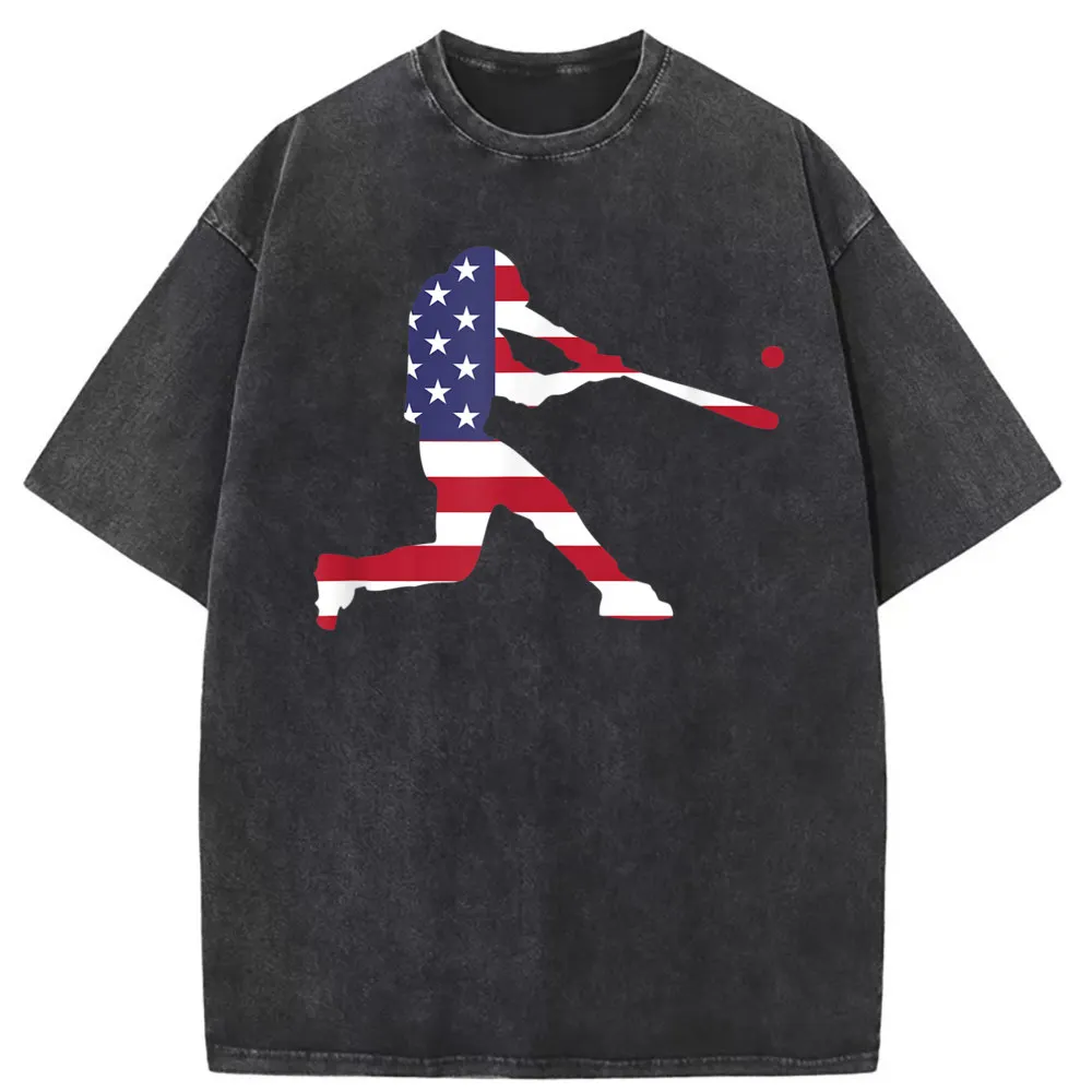 American Fag Baseball Hitter Unique Tshirts Men Plain Long Sleeve Tee Shirts Man Sweatshirts Classic Summer Sportswear Tops