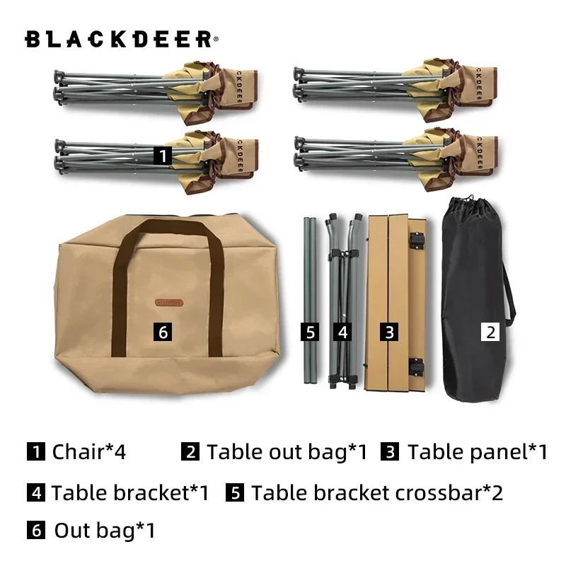 BLACK-DEER 4 pcs Chair and 1 pcs Table Outdoor Aluminum alloy Folding Table and Chair Set Camping Picnic Portable Supplies