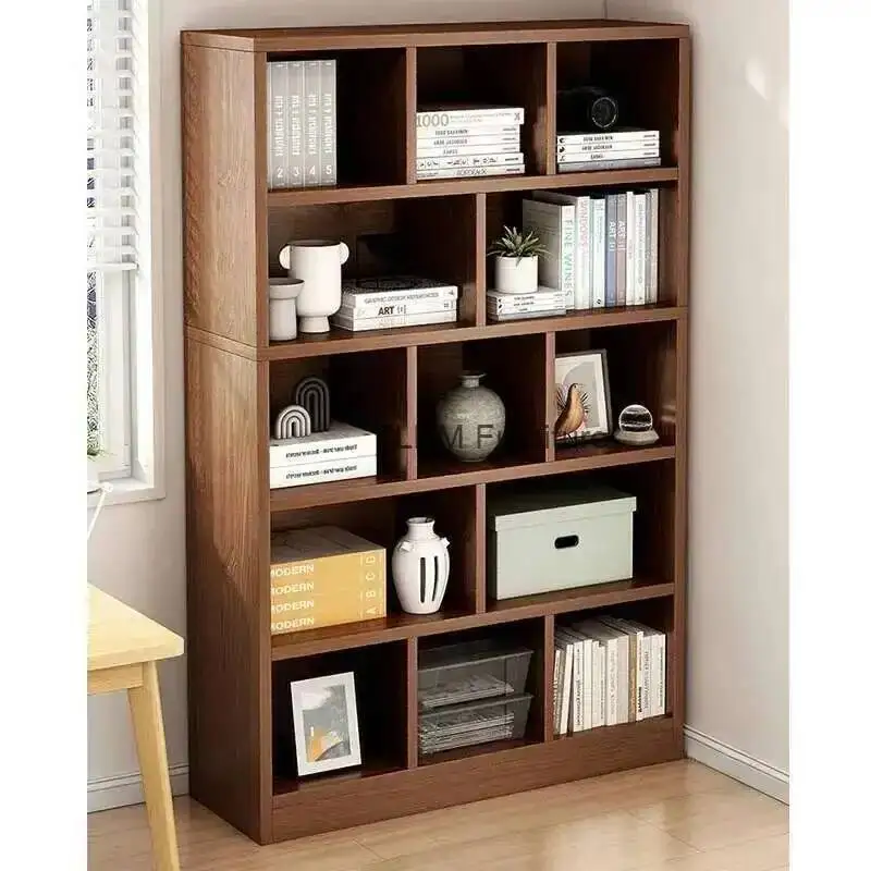 Room Multi-layer Shelf Living One-piece Wood-based Panel Wall-mounted Chinese Bookcases Retro Personalized Bookcase for Home for