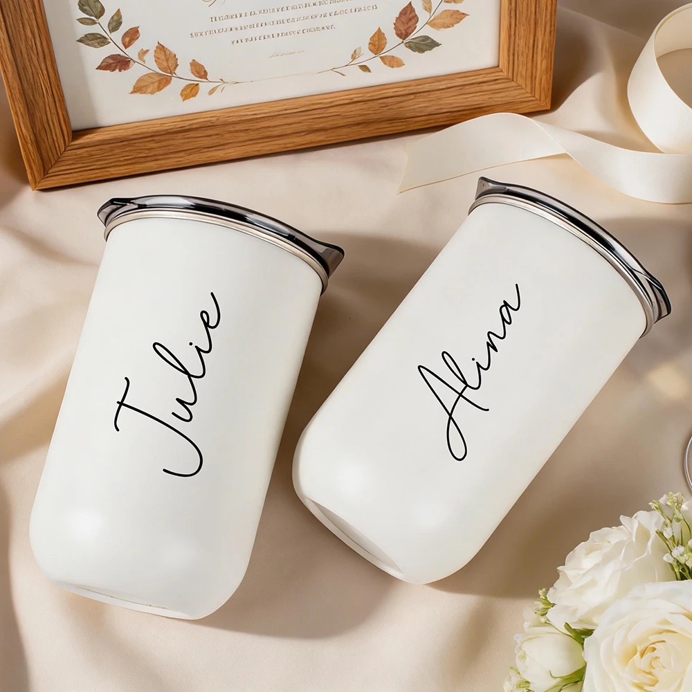 Custom Handwritten Name Tumbler Simple Solid White Stainless Steel Insulated Cup Personalized Gift for Wedding Birthday Holiday.