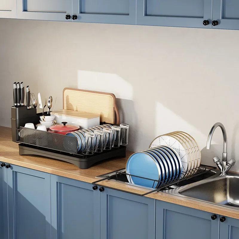 

Dish drain rack Double-layer kitchen countertop tableware Plate storage rack Household multi-functional bowl and chopstick rack