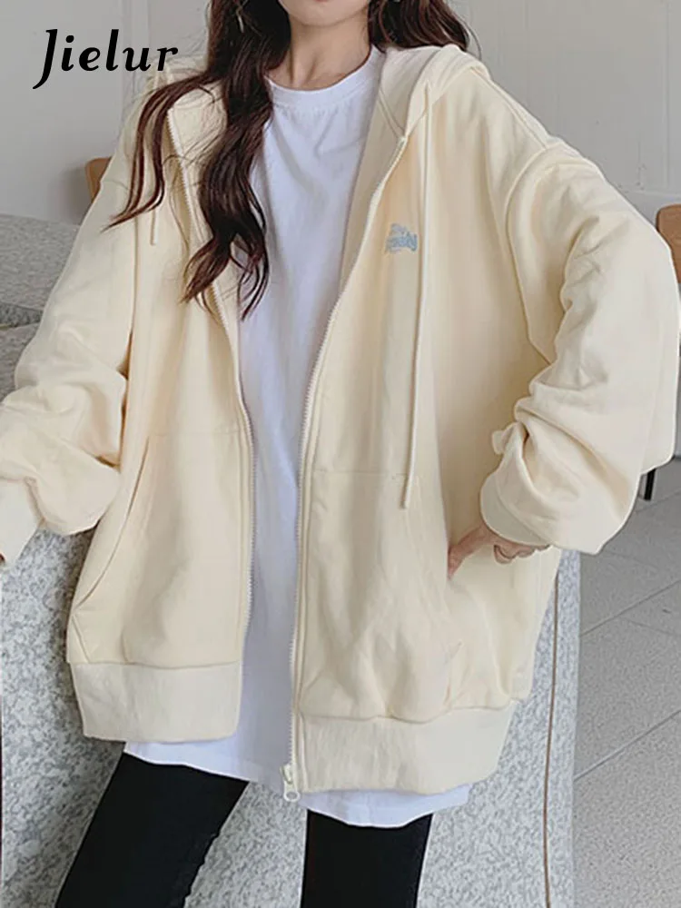

Jielur Autumn New Solid Color American Casual Jacket Woman Vintage Street Loose Jacket Female Apricot Pink Chicly Top Women