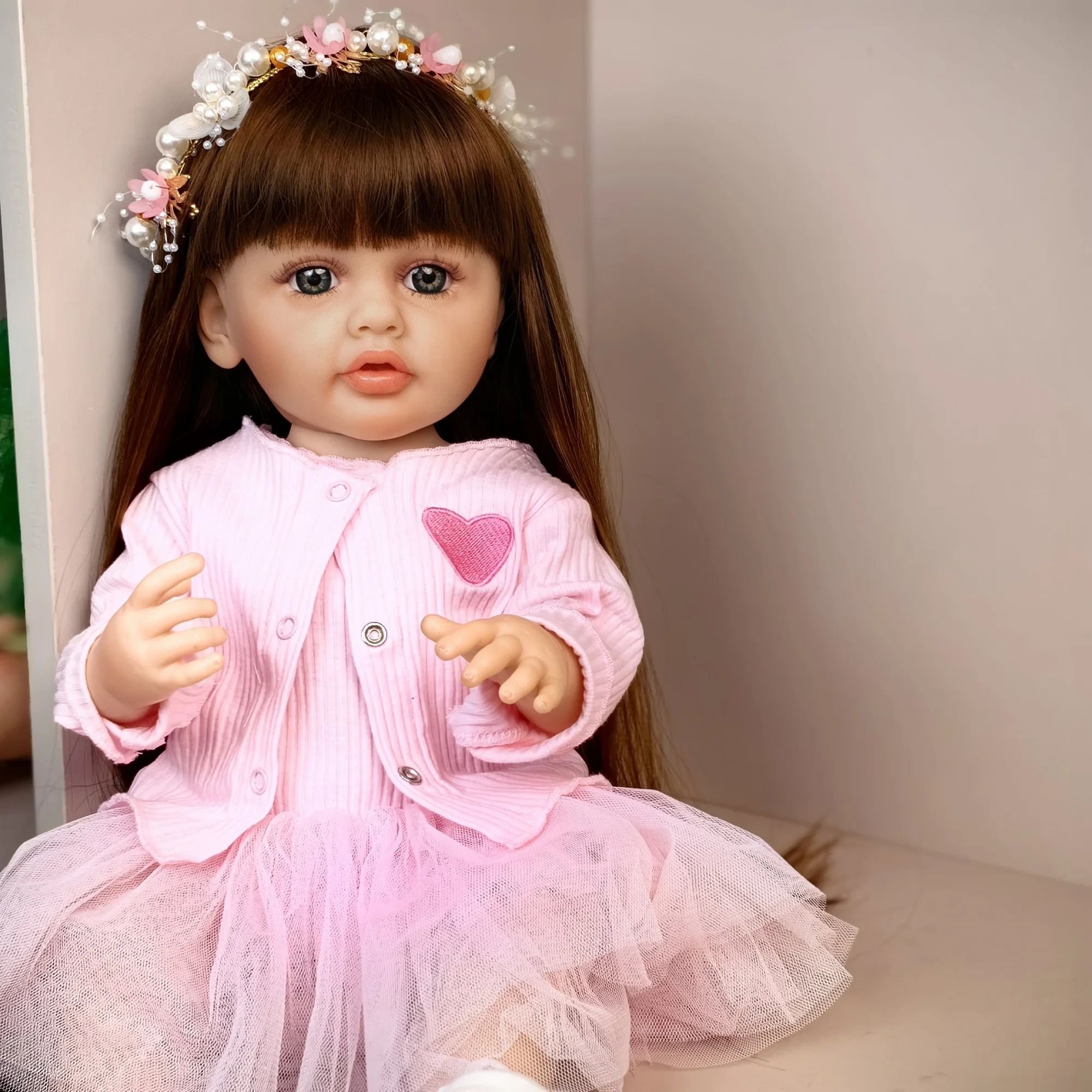 KEIUMI 55 cm Reborn Baby Girl Doll Lifelike Princess Full Silicone Vinyl Newborn Babies Doll Kids Playmates Birthday Gift Toy