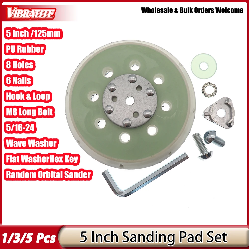 1/3/5Pcs 5 Inch 125mm 8 Holes 6 Nails White PU Hook & Loop Backing Pad With Full Accessories For Random Orbital Sander Polishing