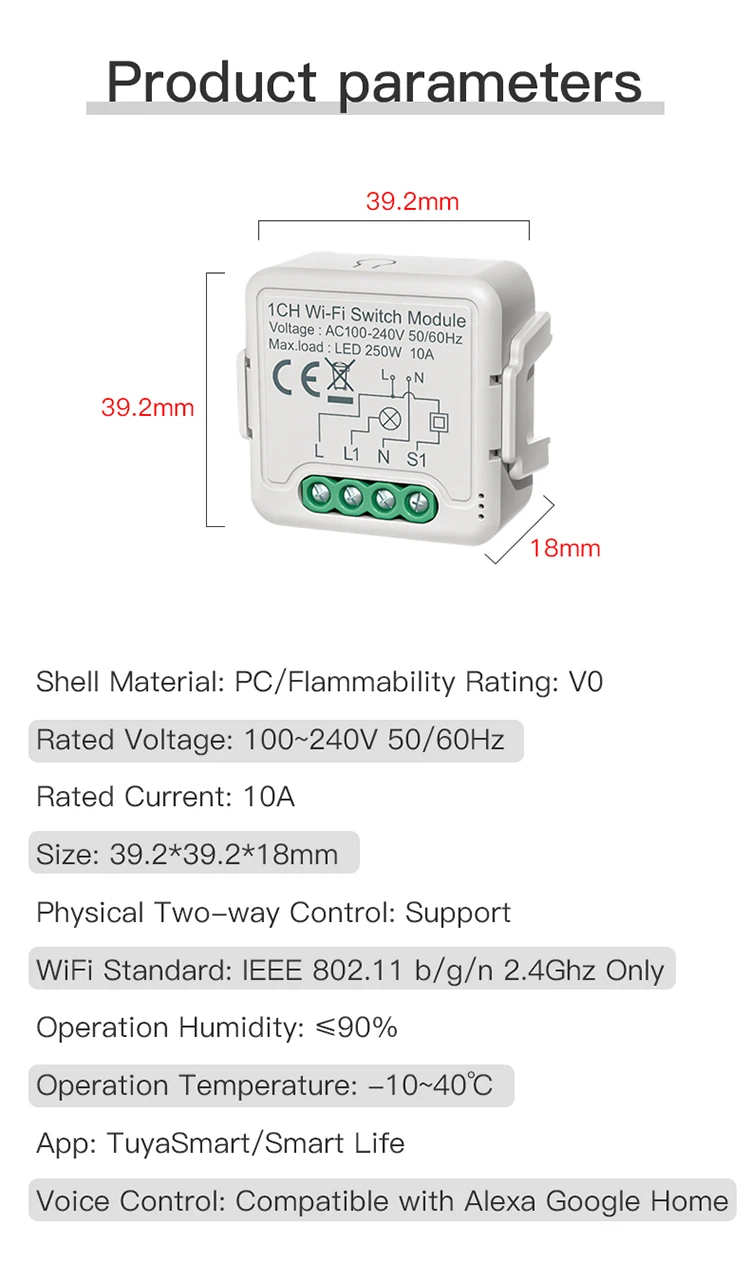 

2026 new smart home wireless mini wifi smart switch module with 1/2/3/4 groups of hidden switches