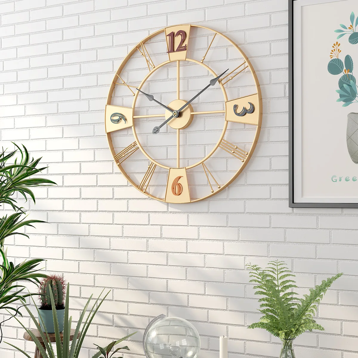 Household Iron Art Silent Digital Clock, Modern Simple Living Room Wall Clock