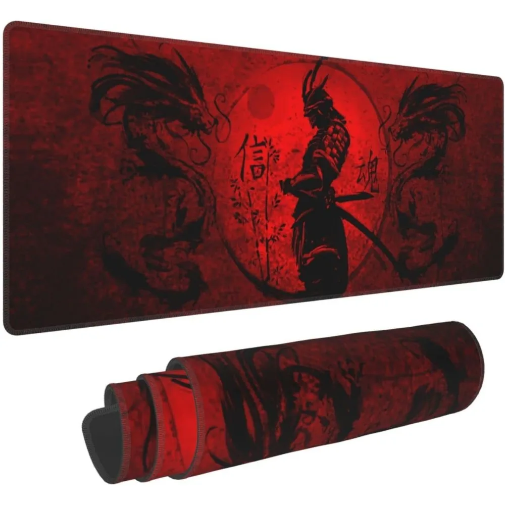 Samurai Dragon TCG Mouse Pad Extended Desk Mat Stitched Edge Non‑Slip Rubber Base Keyboard Mat for Gaming Home Office CP Gamemat