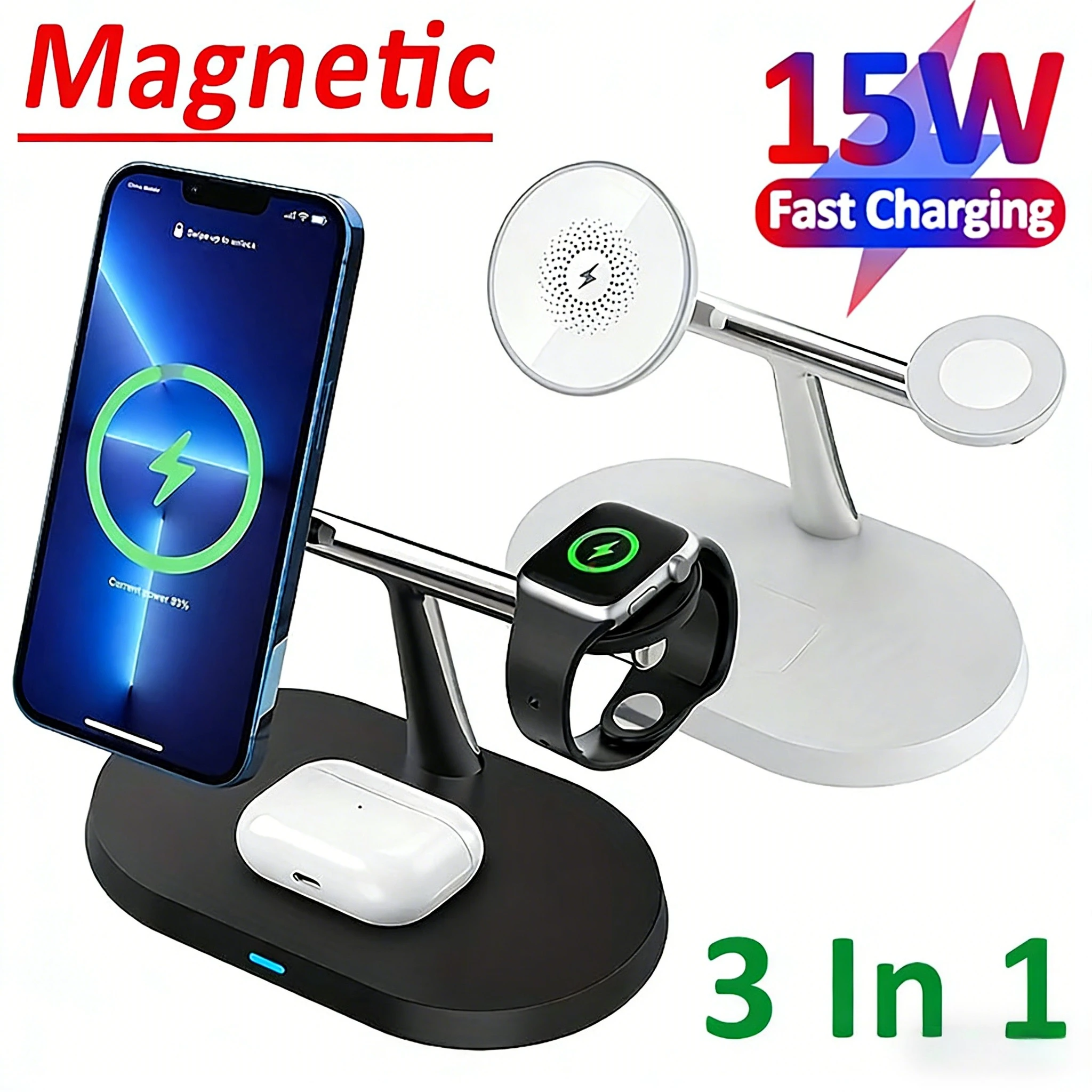 3 in 1 Wireless Charger Stand Magnetic Fast Charging Station For iPhone 12 13 14 15 16 For Apple Watch 9 8 7 6 5 Airpods 2 3 Pro