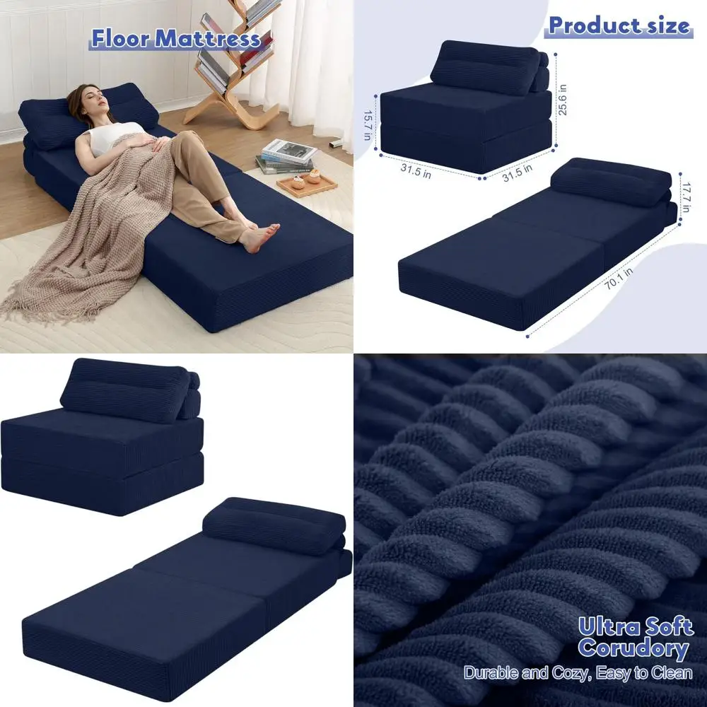 

Convertible Sleeper Chair with Pillow, Navy - Portable Sofa Bed for Comfortable Lounge or Bedroom Use