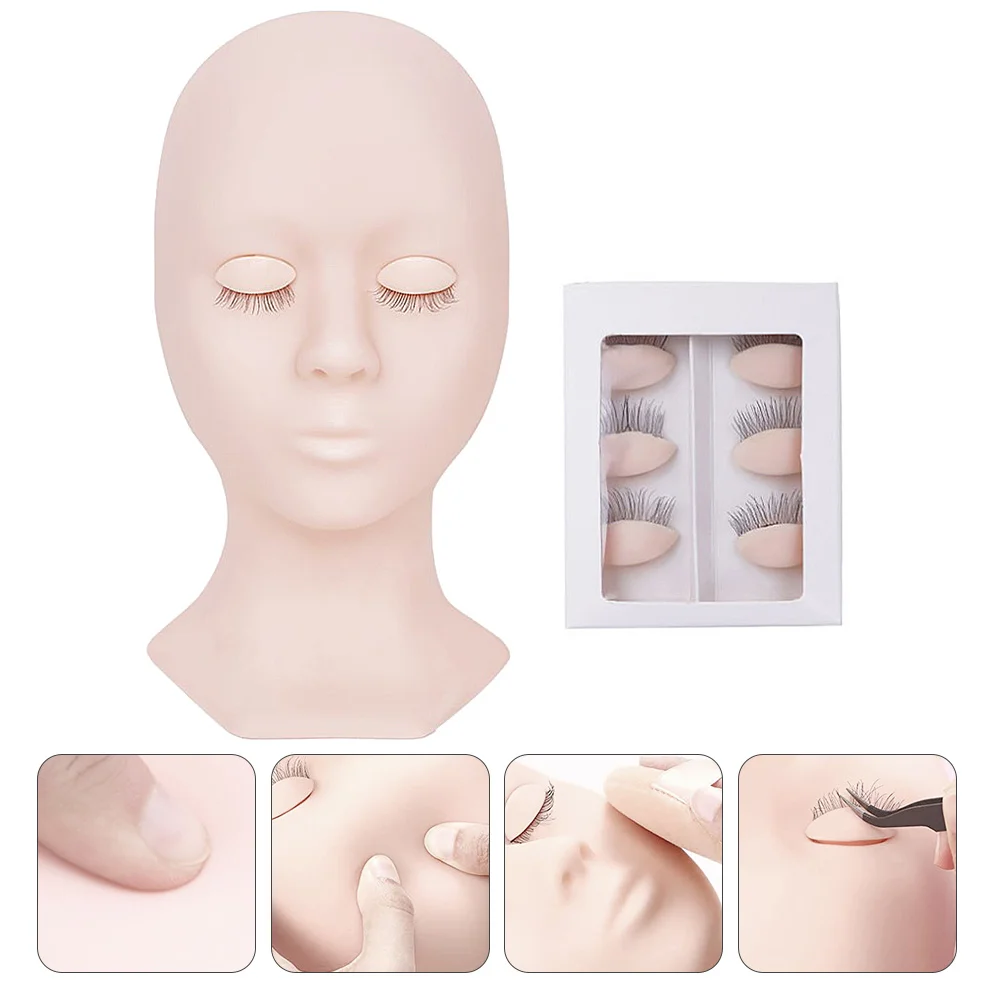 

1Set Eyelash Extension Practice Head Mannequin Mold Pink Detachable Lash Grafting Tool Training Makeup Display Salon Head