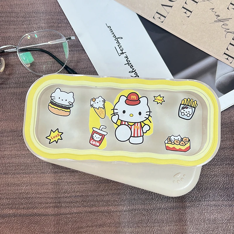 Sanrio Hamburg Hello Kitty Glasses Storage Box Anime Kawaii Cute Cartoon Girly Sunglasses Protective Case Gifts For Girls