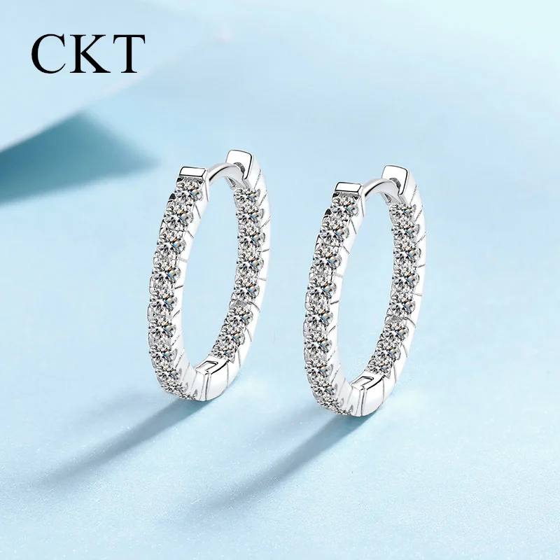 Platinum Pt950 New Micro-set 0.9ct Moissanite Diamond Hoop Earrings Commuter Simple Temperament Earrings Wedding Fine Jewelry