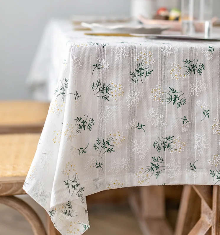 Kleines Gänseblümchen-Tischtuch aus Baumwolle im koreanischen Stil, Teetischdekoration, rechteckige Tischdecke für Küche, Hochzeit, Esszimmer – Detail 9
