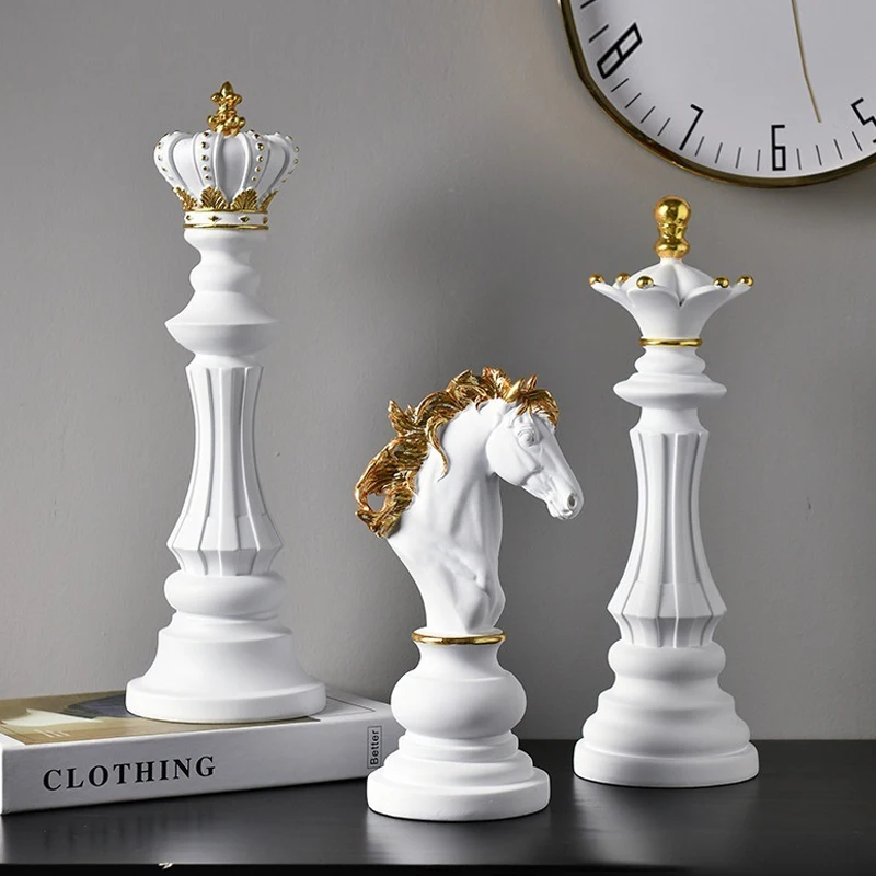 Retro International Chess Figurine for Interior King Knight Sculpture Home Desktop Decor Living Room Decoration