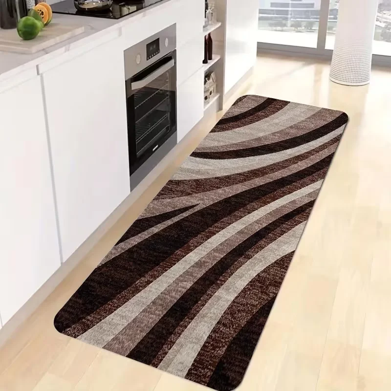 Küchenmatte mit braun gestreiftem, rutschfestem Polyesterteppich für Flure, Balkone, Heimdekoration für Küchen, Wohnzimmer