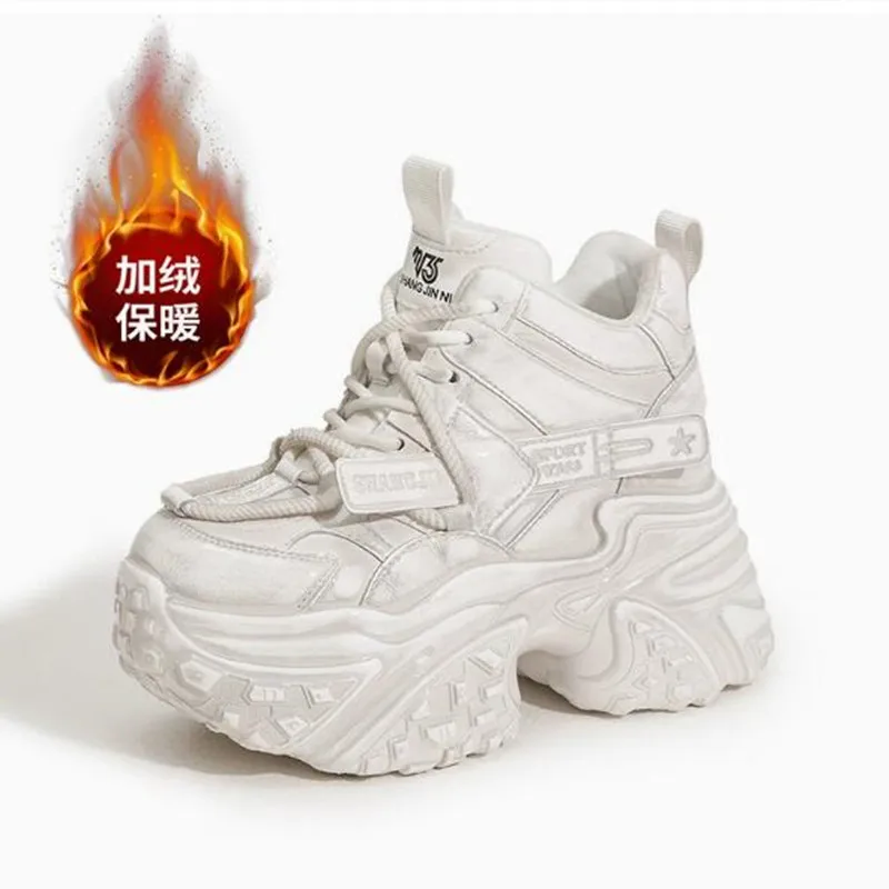 10CM Genuine Leather Shoes High Top Vulcanize Women Shoes Platform Wedge Chunky Sneakers Walking Loafer Autumn Casual Dad Shoes