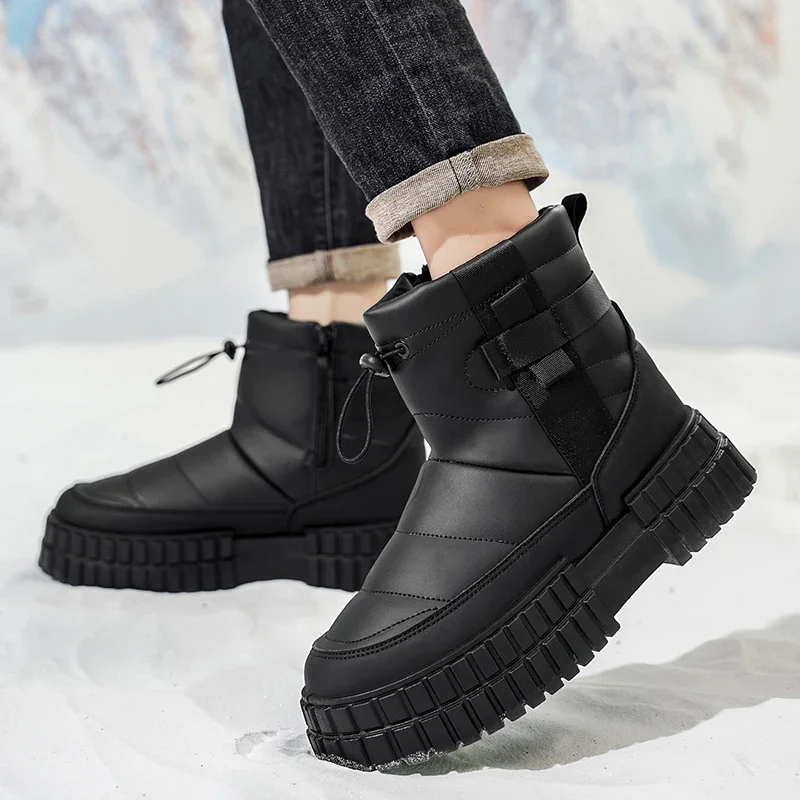 High Top Snow Boots Plus Size 45 Men Designer Winter Plush Warm Cotton Boots Fashion Casual Height Increased Flat Platform Boots