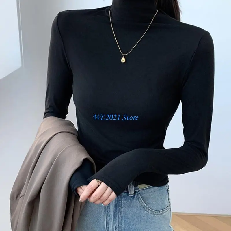

G5GC Women Pullover Half Turtleneck Shirt Undershirt Long Sleeve Mock Neck Fit Solid Color Skinny Pullover Warm Top