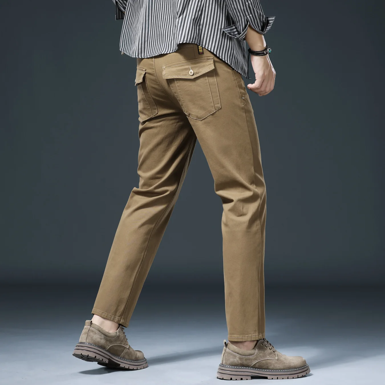 New in Quality Men\'s Pants Casual Straight Cotton Stretch Chino Trouser Male Classic Golf Slacks Formal Business Work Wear Khaki