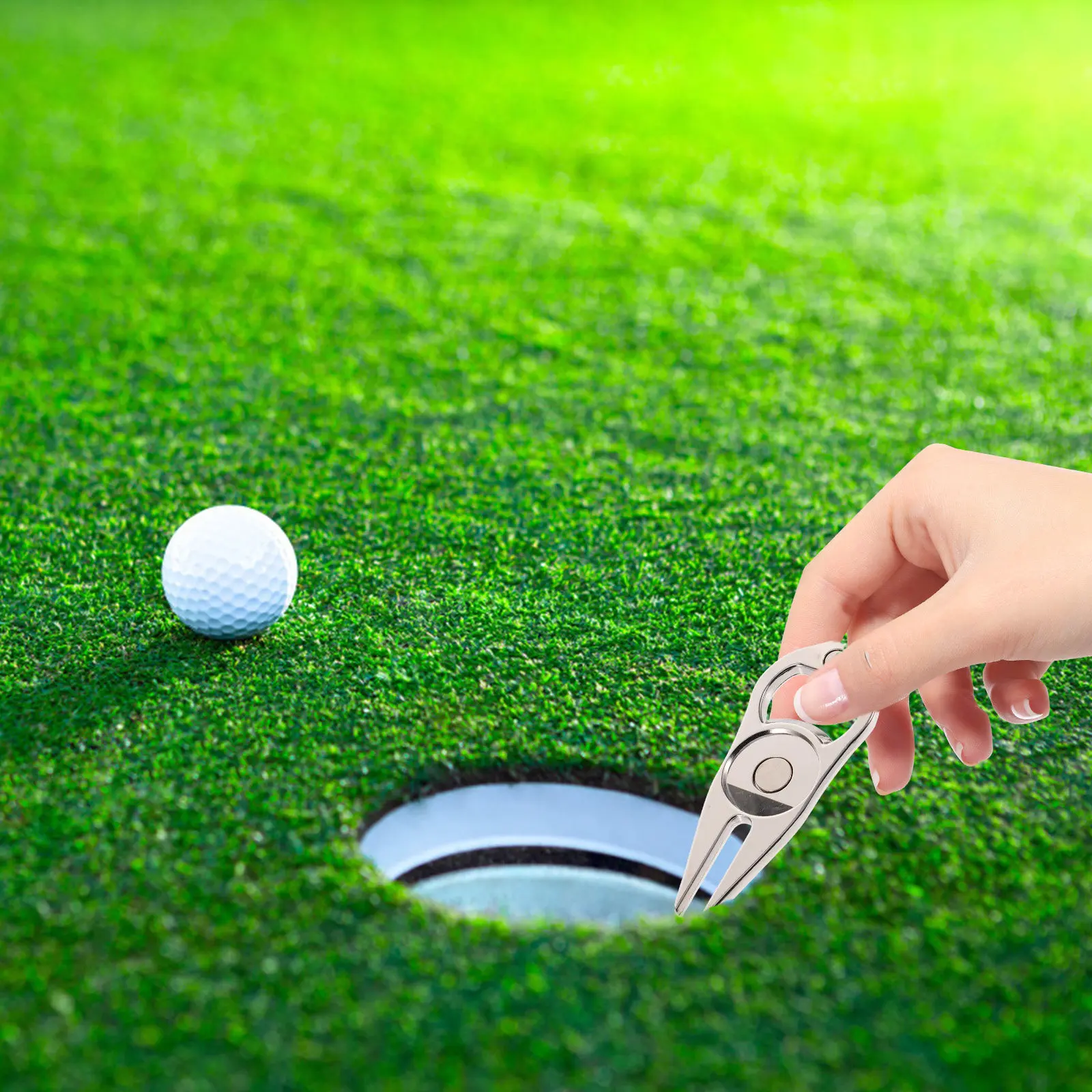 1Pcs Rust Proof Zinc Alloy Golf Divot Repair Tool Includes Ball Marker Line Maker Portable Solid Greens Fork