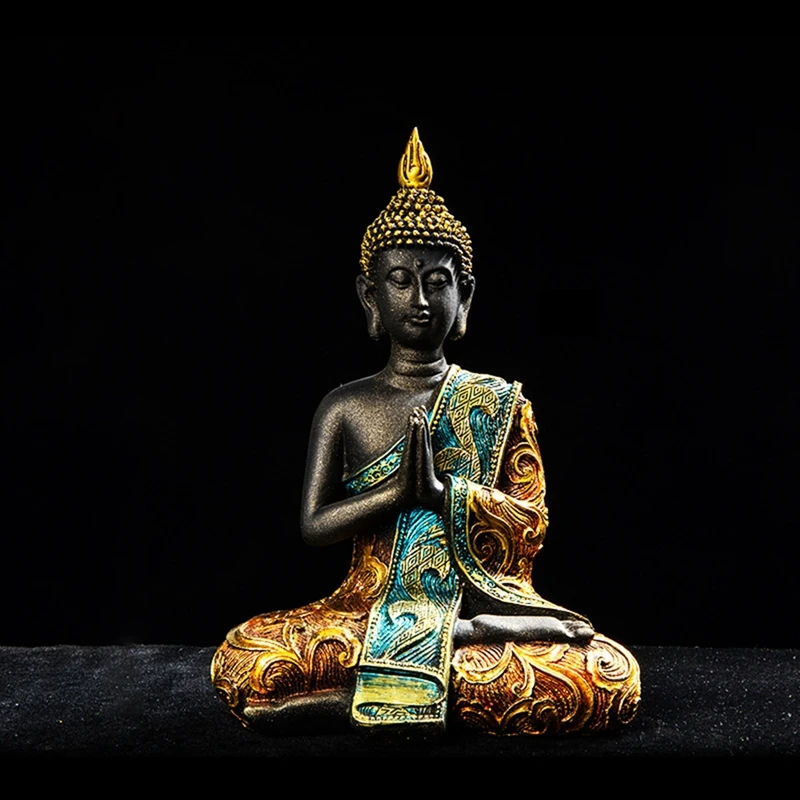 Buddha Statue Thailand Sculpture Resin Handmade Buddhism Hindu Feng Shui Figurine Meditation Home Decor Ornament