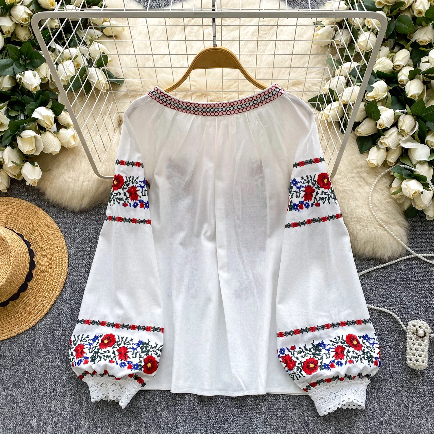 ヴィンテージセクシーな O ネックプリント長袖ブラウスエレガントな韓国ファッショントップ秋の女性のシャツ