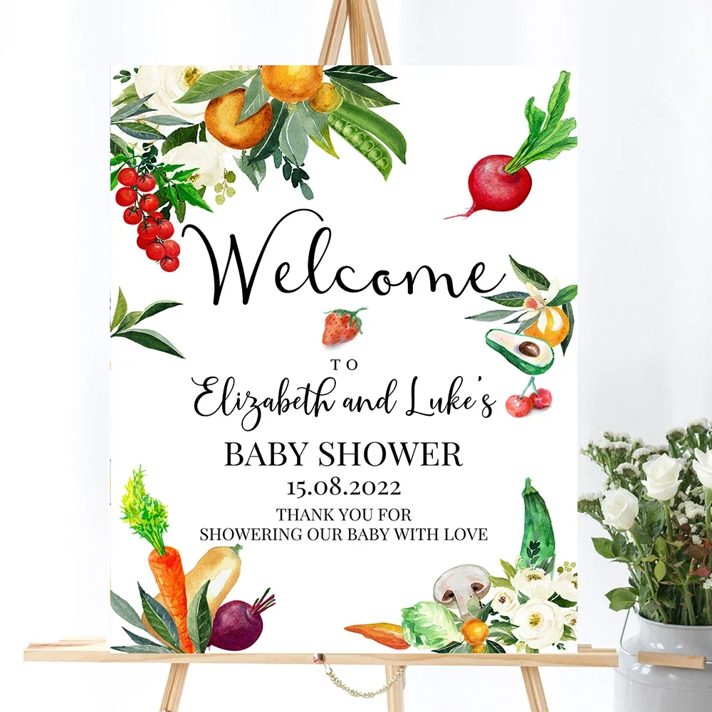 Custom Locally Grown Baby Shower Welcome Sign Poster Fruit Vegetable Flower Gender Reveal Canvas Art Print Birthday Party Decor