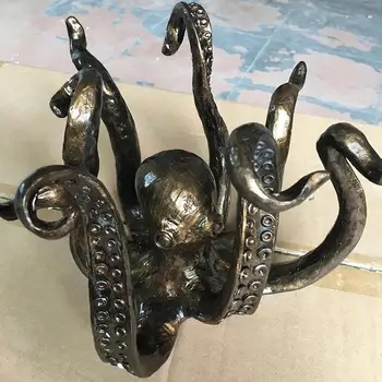 독특한 문어 작은 커피 머그잔 홀더, 머그잔 홀더, 펜던트 티 컵 홀더, 빈티지 스타일 수지 문어 테이블 토퍼 동상 