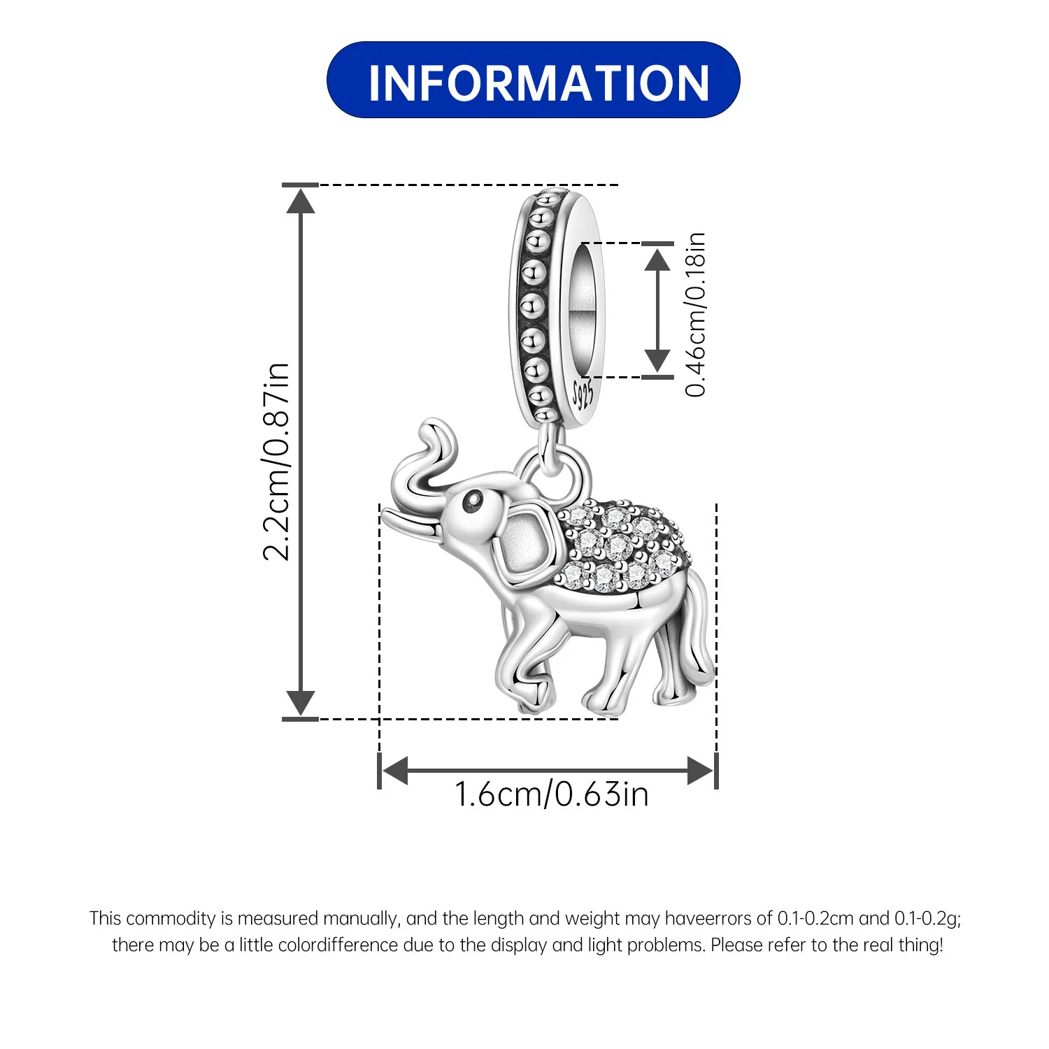 CYMYSS 925 Sterling Silver Charm Cute Animals Bead Elephant Pendant Fit Bracelets Necklace DIY Jewelry Making Party Gift