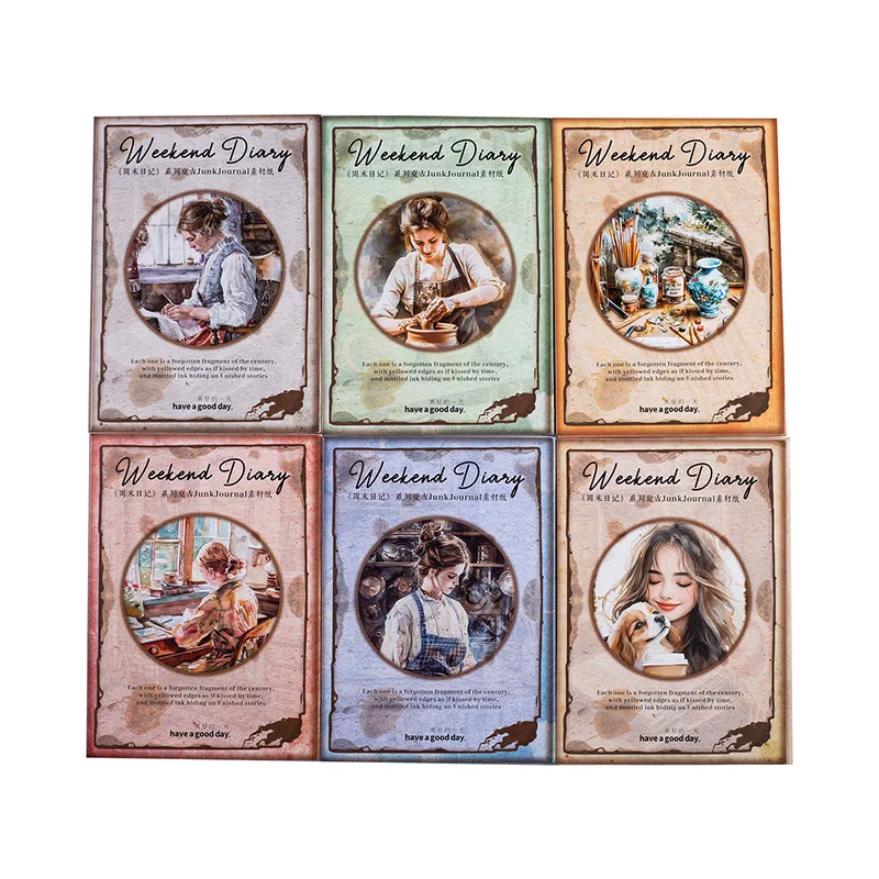 30 ชิ้น/ล็อต Memo Pads วัสดุกระดาษวันหยุดสุดสัปดาห์ไดอารี่ขยะสมุดบันทึก Scrapbooking การ์ด Retro พื้นหลังตกแต่งกระดาษ