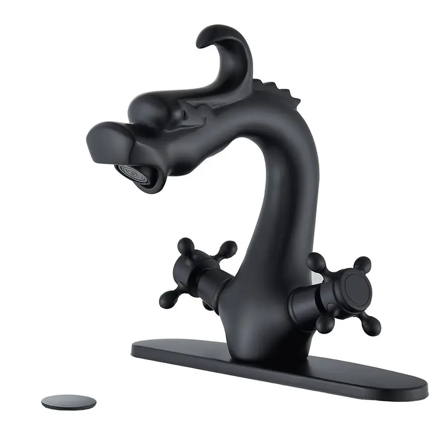 

Deck Mounted Double Knobs Single Hole Bathroom Vanity Basin Mixer Tap Matte Black