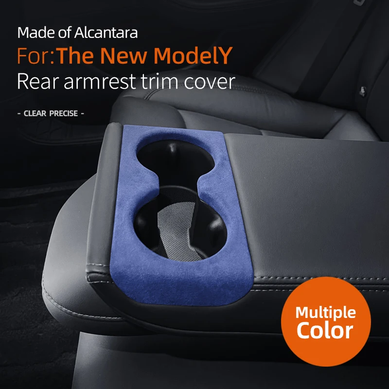 

For Tesla Model Y Juniper Launch 2025 Alcantara Suede Overlay Rear Armrest Panel Back Row Water Cup Holder Frame Trim Cover Lid