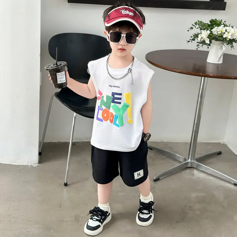 

Boys' Summer Set 2024 New Children's Sleeveless Tops Shorts Two-piece Suits Fashion Colorful Letter Tank Top Baby Casual Suits