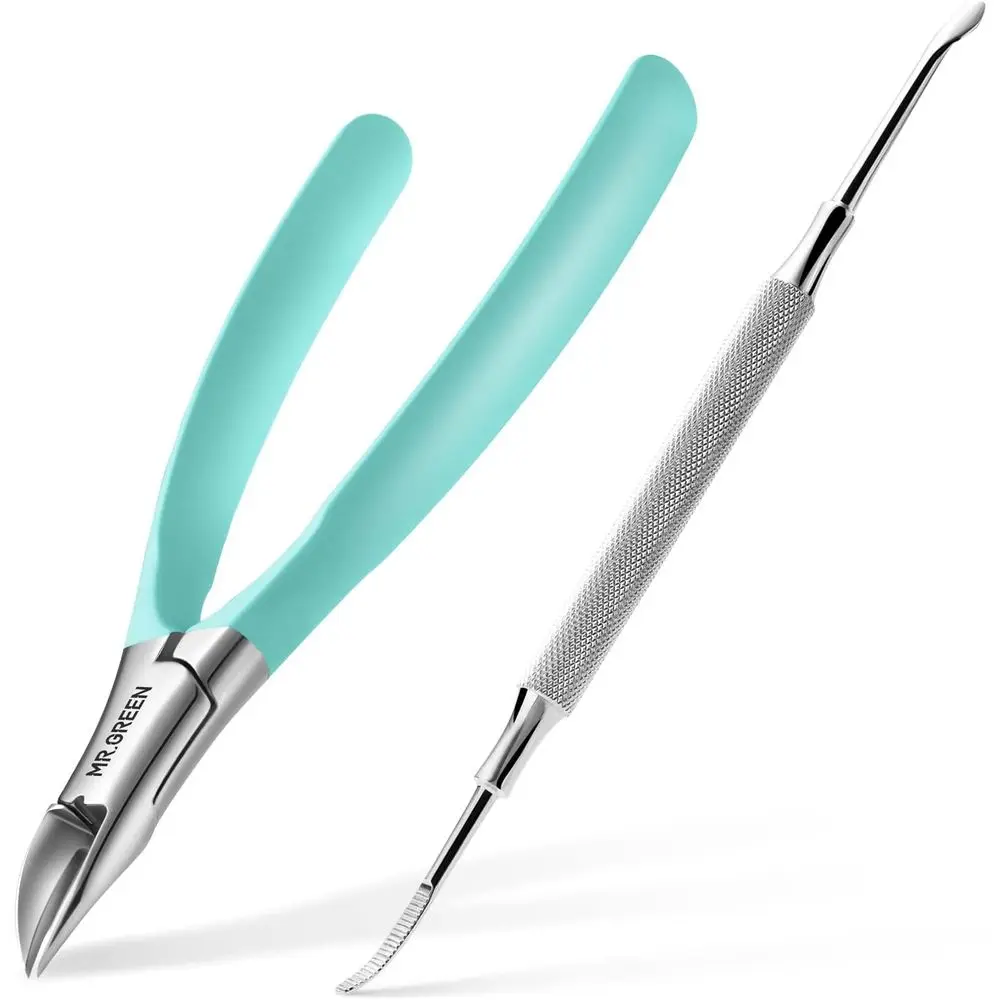 

Stainless Steel Toenail Clippers for Ingrown, Thick & Hard Nails with Nail Remover - Green
