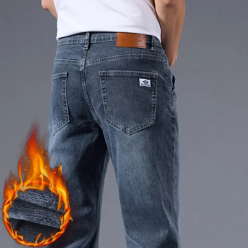 

Модные повседневные джинсы, зимние теплые флисовые брюки, толстые эластичные удобные брюки для уличной моды, офиса и повседневной носки