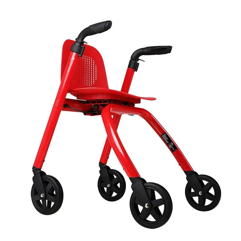 High quality portable aluminum alloy foldable four-wheel safety stroller for the elderly crutches Rollator with seat