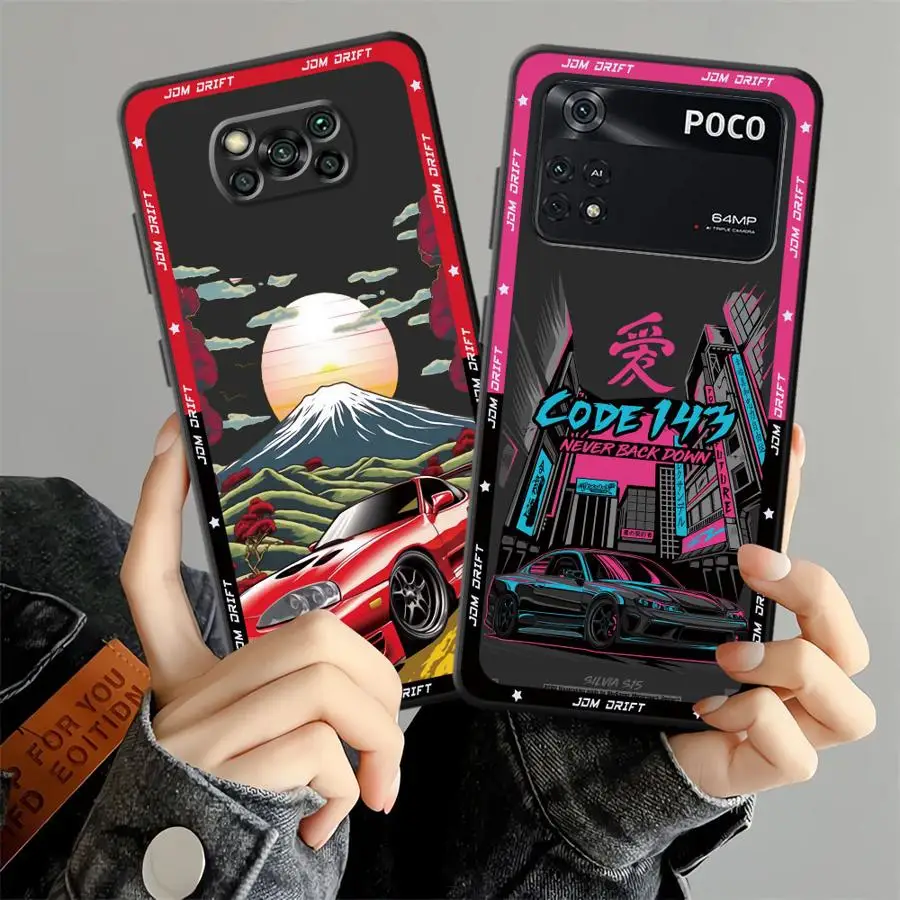 Мягкий чехол для телефона Xiaomi Poco C65 C50 C51 M5 M3 M4 Pro F3 F4 F5 X3 X4 X5 японский JDM Drift Car Red Sun