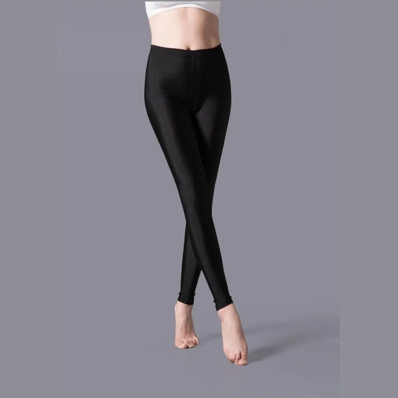 Leggings brillantes fluorescentes, ajustados y lisos, pantalones brillantes de Color sólido, mallas largas para actuación de baile para mujeres y niñas