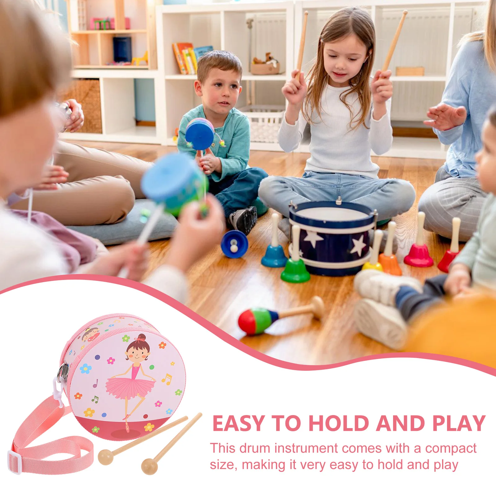 Instrument PerSCH en bois pour enfants, tambour à la taille, jouet à main pour tout-petits, instruments musicaux