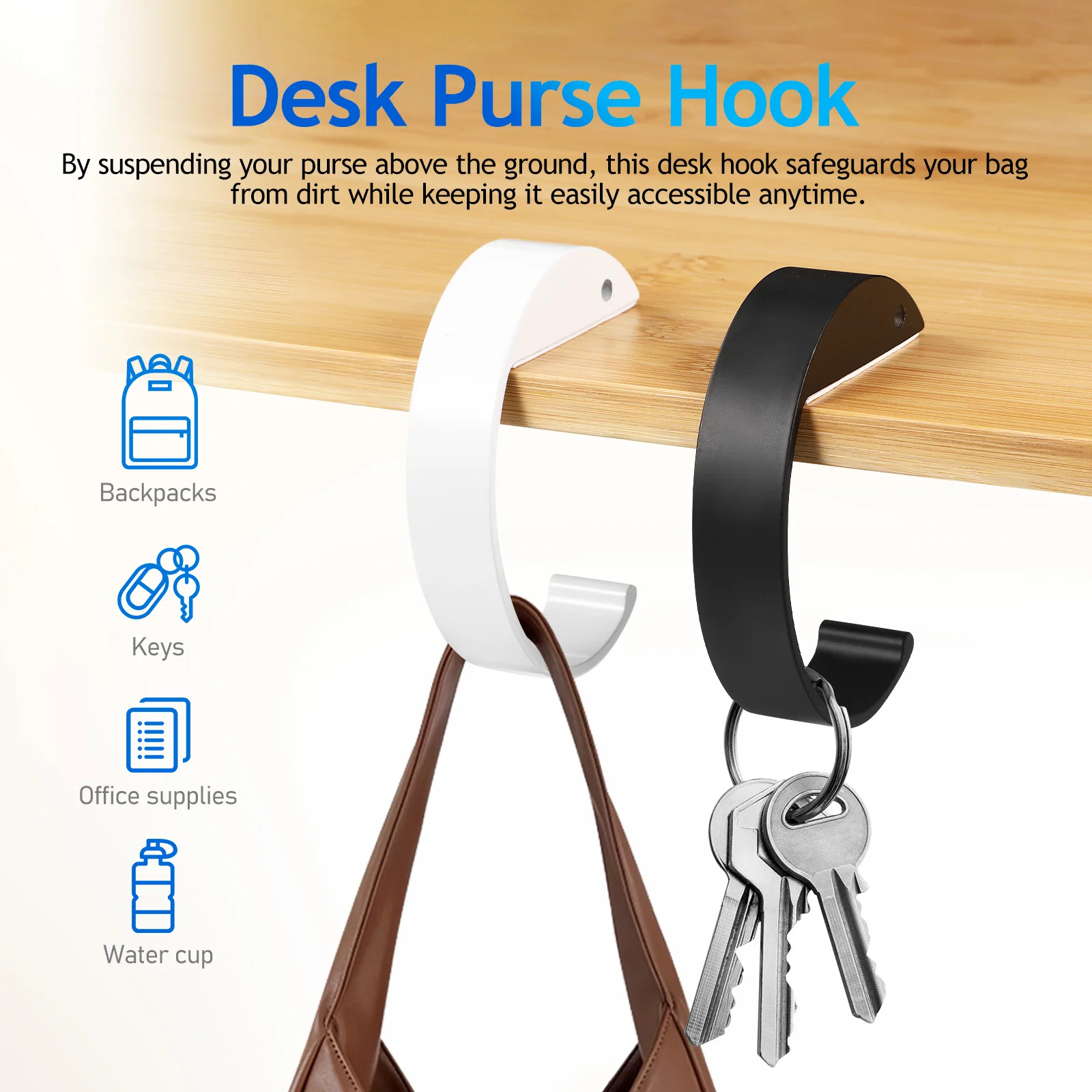 

2Pcs Table Purse Hook Handbag Hanger Sturdy Metal Hanging Hooks for Desk Backpack Safety Accessory Purse Hanger for Table