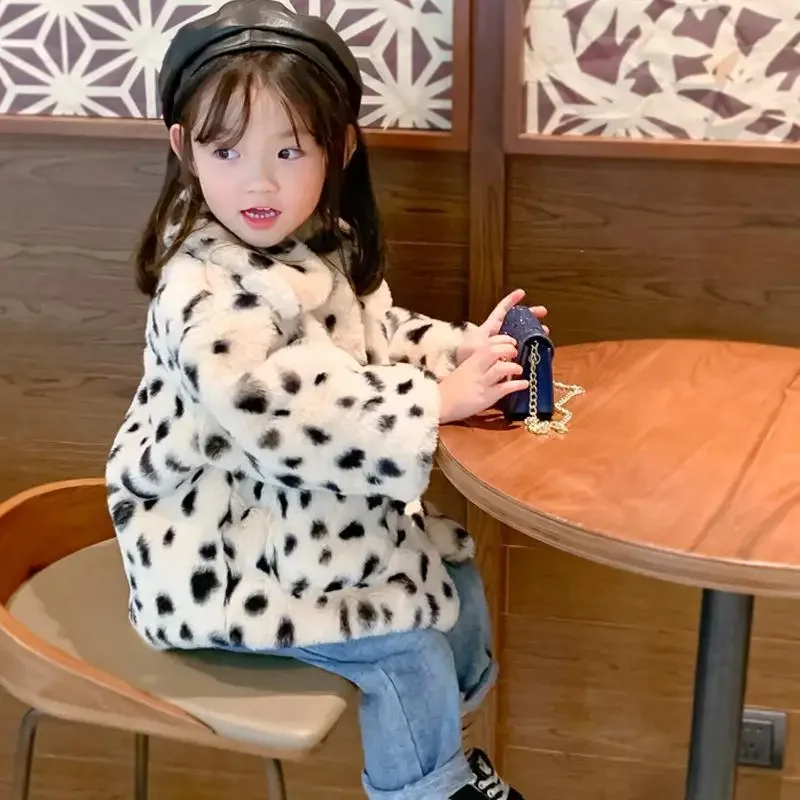 

Baby Girls Leopard Fake Fur Coats Jakcets Autumn Winter Clothes Kids Elegant Warm Coat Children Clothes Overcoats