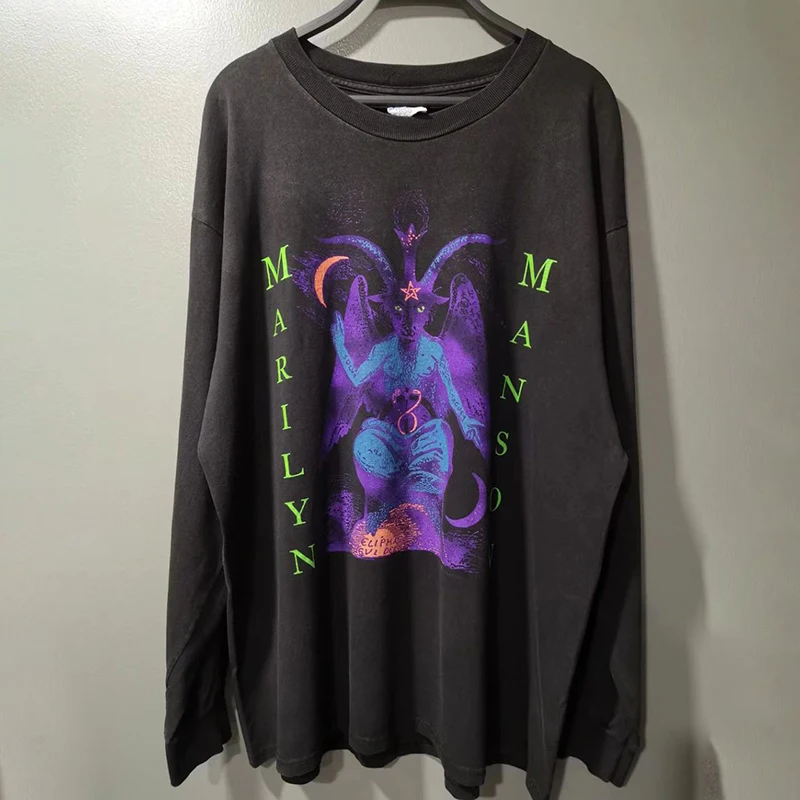 

Black Round Neck Cotton High Street New Women Printed T-shirt Trendy Brand Loose Casual Couple American Harajuku Y2k Tops