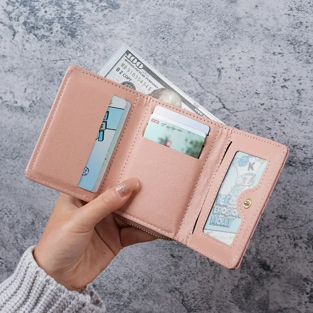 Women's Short Embroidered Love Zero Wallet Zipper Buckle Large Capacity Card Bag Versatile Fashion Simple