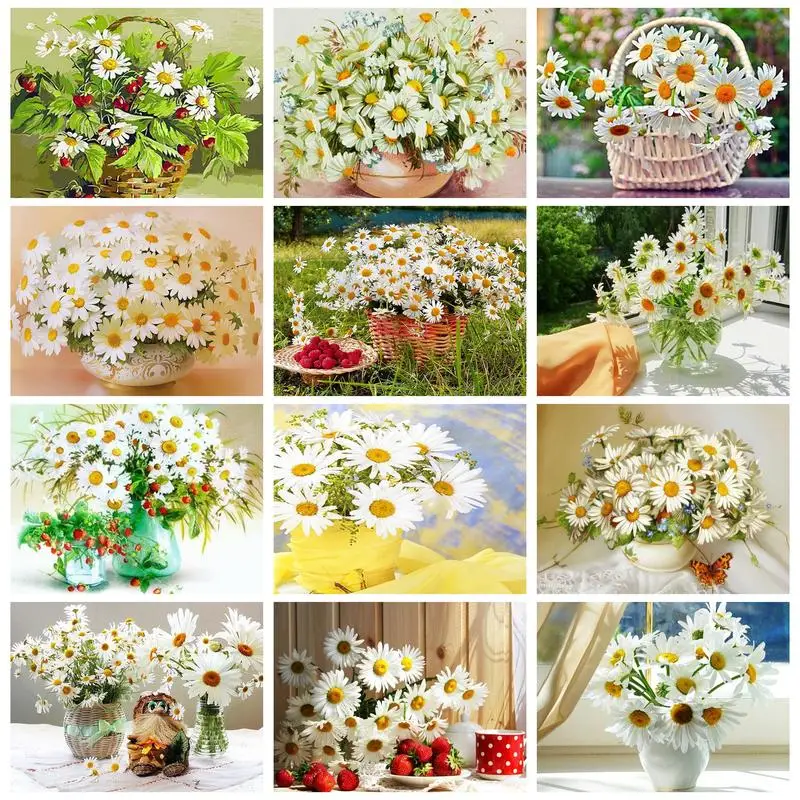 

PhotoCustom Painting By Numbers Little Daisy With Frame Kits Picture Numbers Wall Decoration For Adults Handicraft